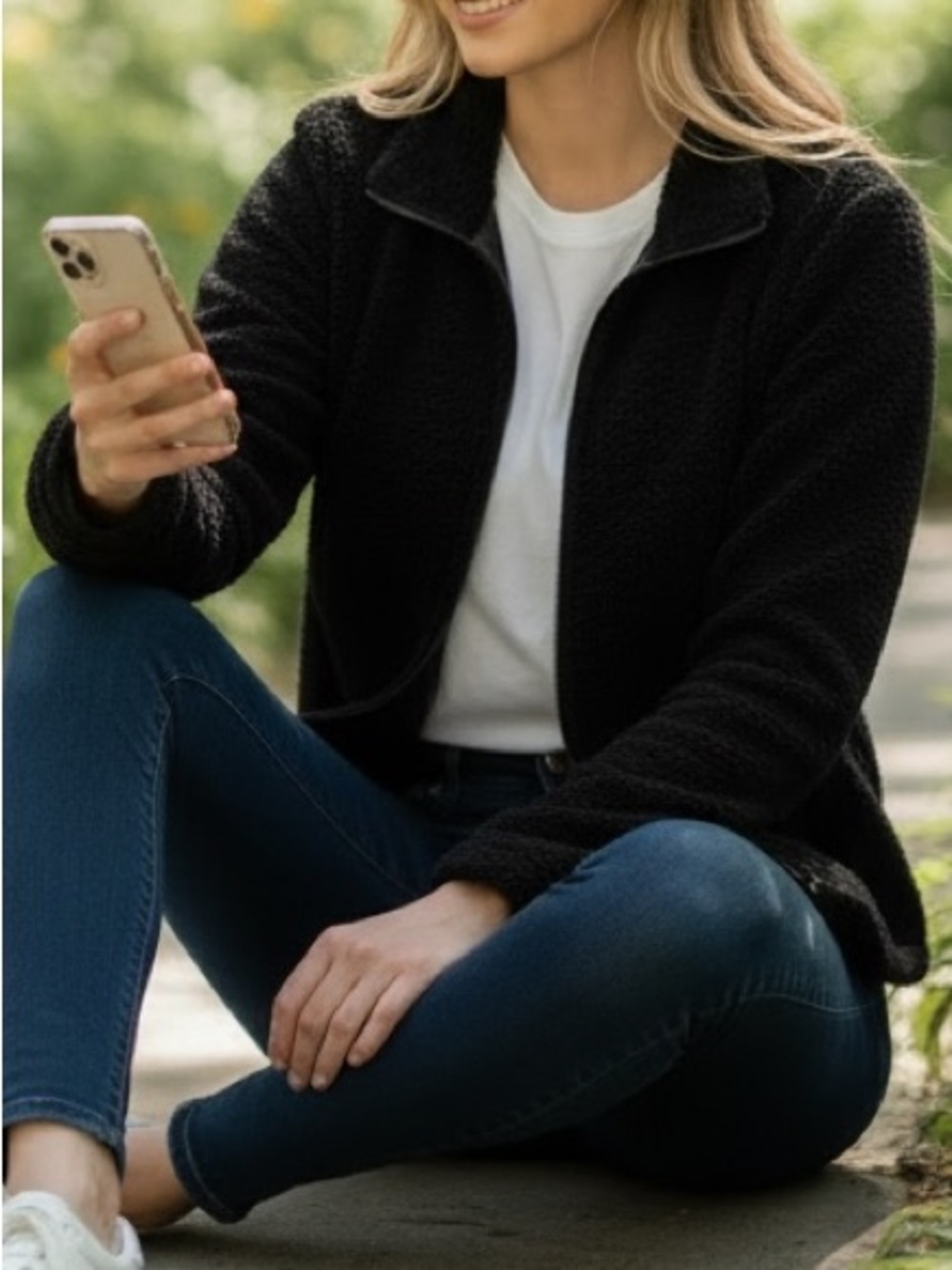 Cozy Black Teddy Zip Jacket - Women's Plush Outerwear